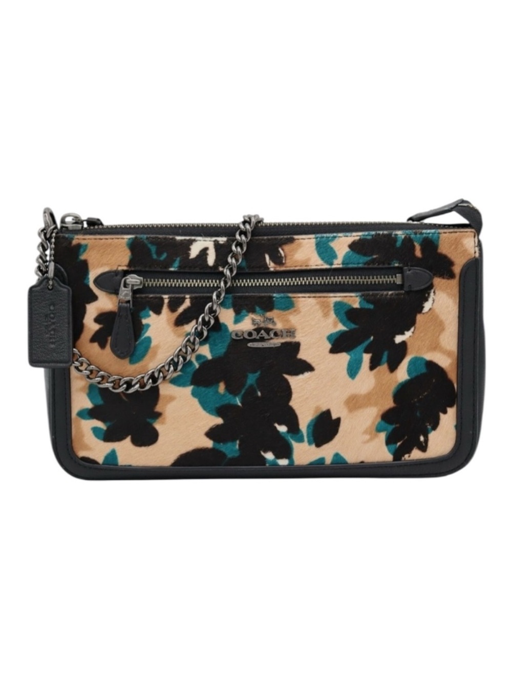 Coach New Leaf Print Nolita 24 58412E Leather and Calf
Hair Teal Walnut Purse